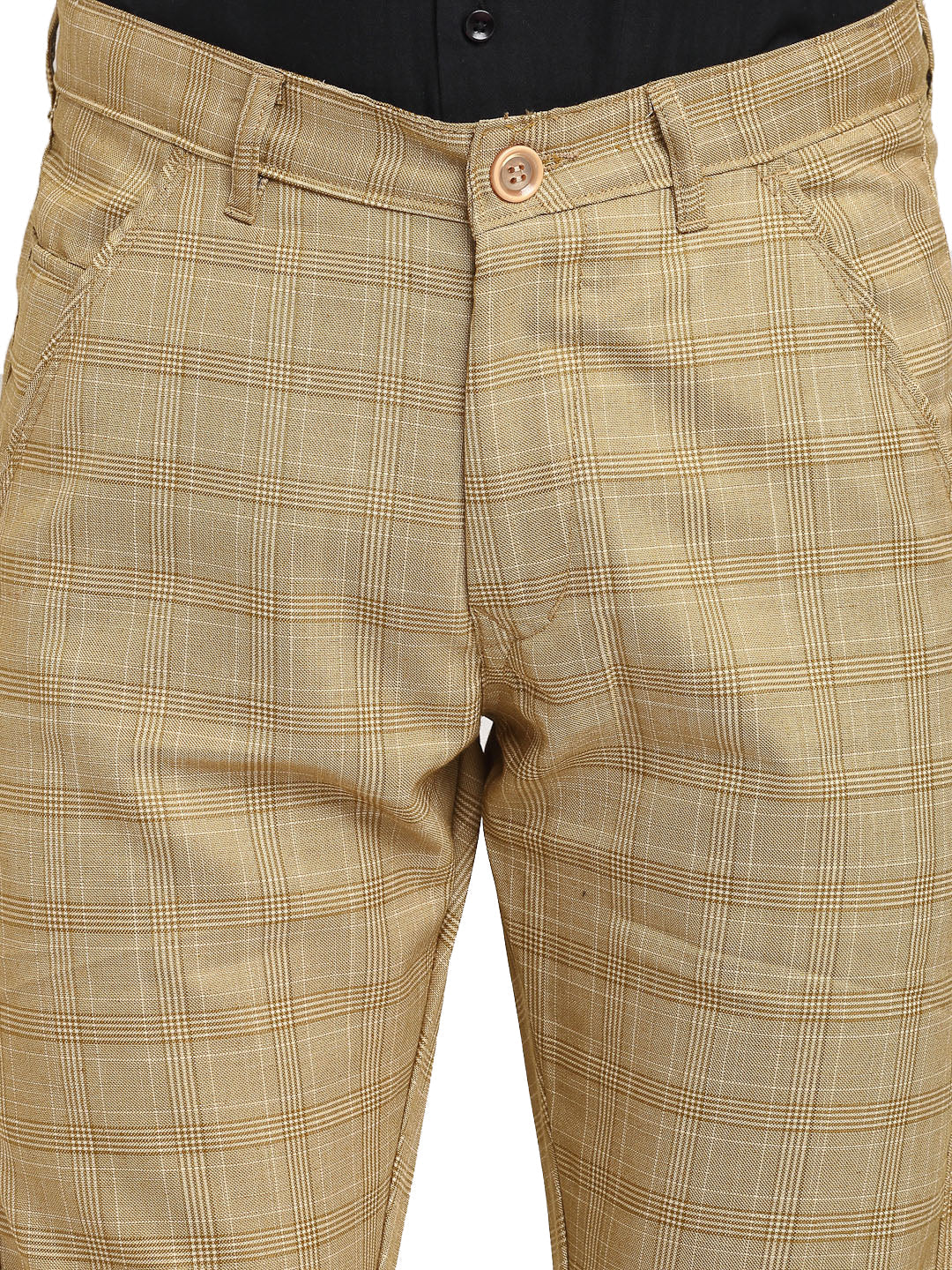 Jainish Men's Beige Cotton Checked Formal Trousers ( FGP 267Beige ) - Distacart