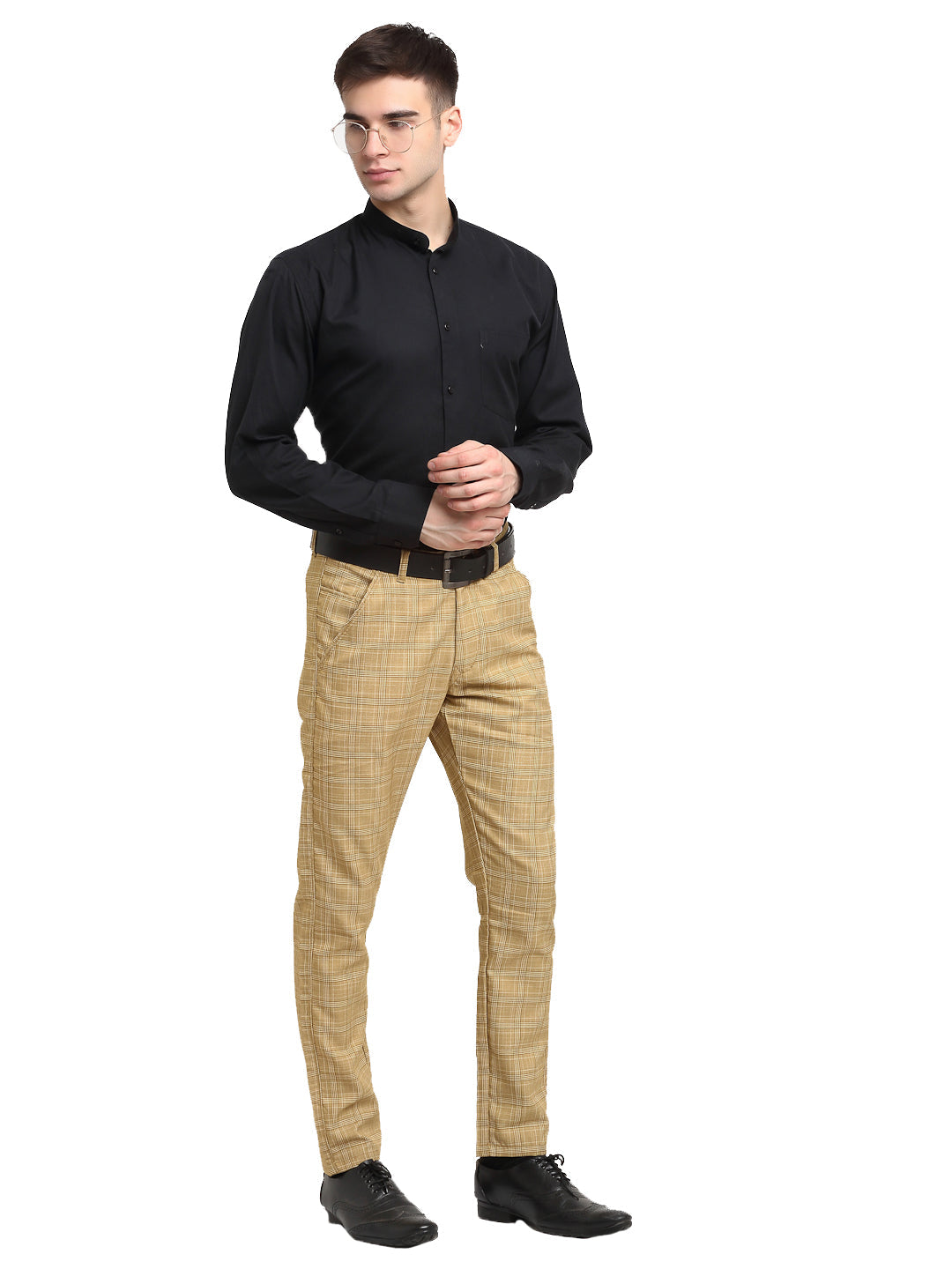 Jainish Men's Beige Cotton Checked Formal Trousers ( FGP 267Beige ) - Distacart
