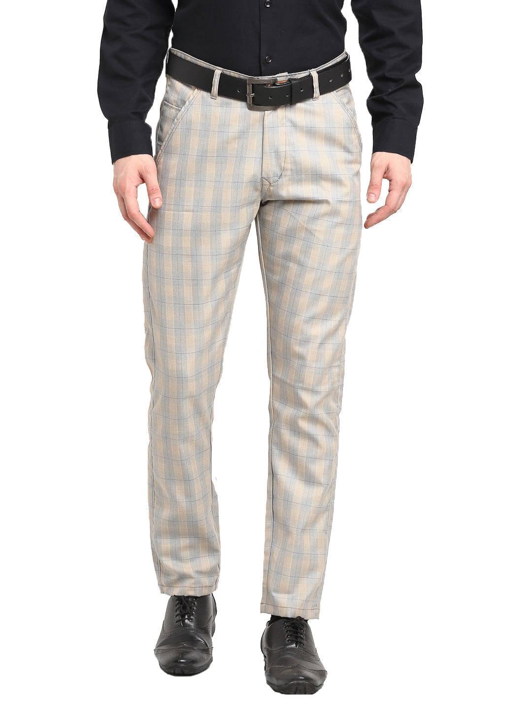 Jainish Men's Blue Cotton Checked Formal Trousers ( FGP 267Blue ) - Distacart