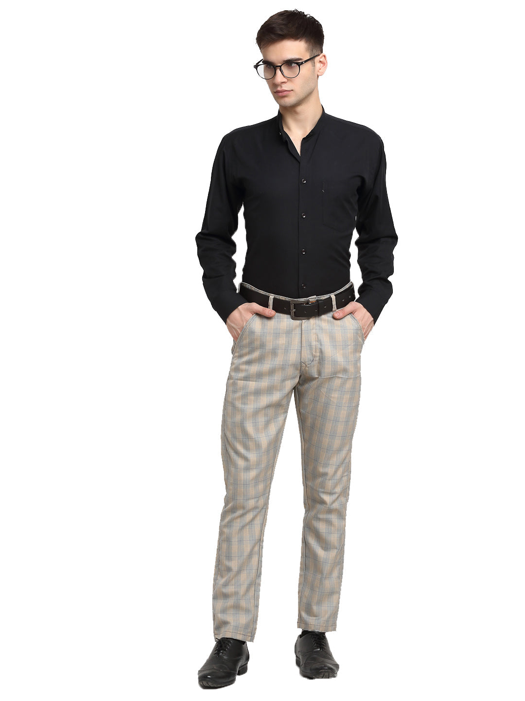 Jainish Men's Blue Cotton Checked Formal Trousers ( FGP 267Blue ) - Distacart