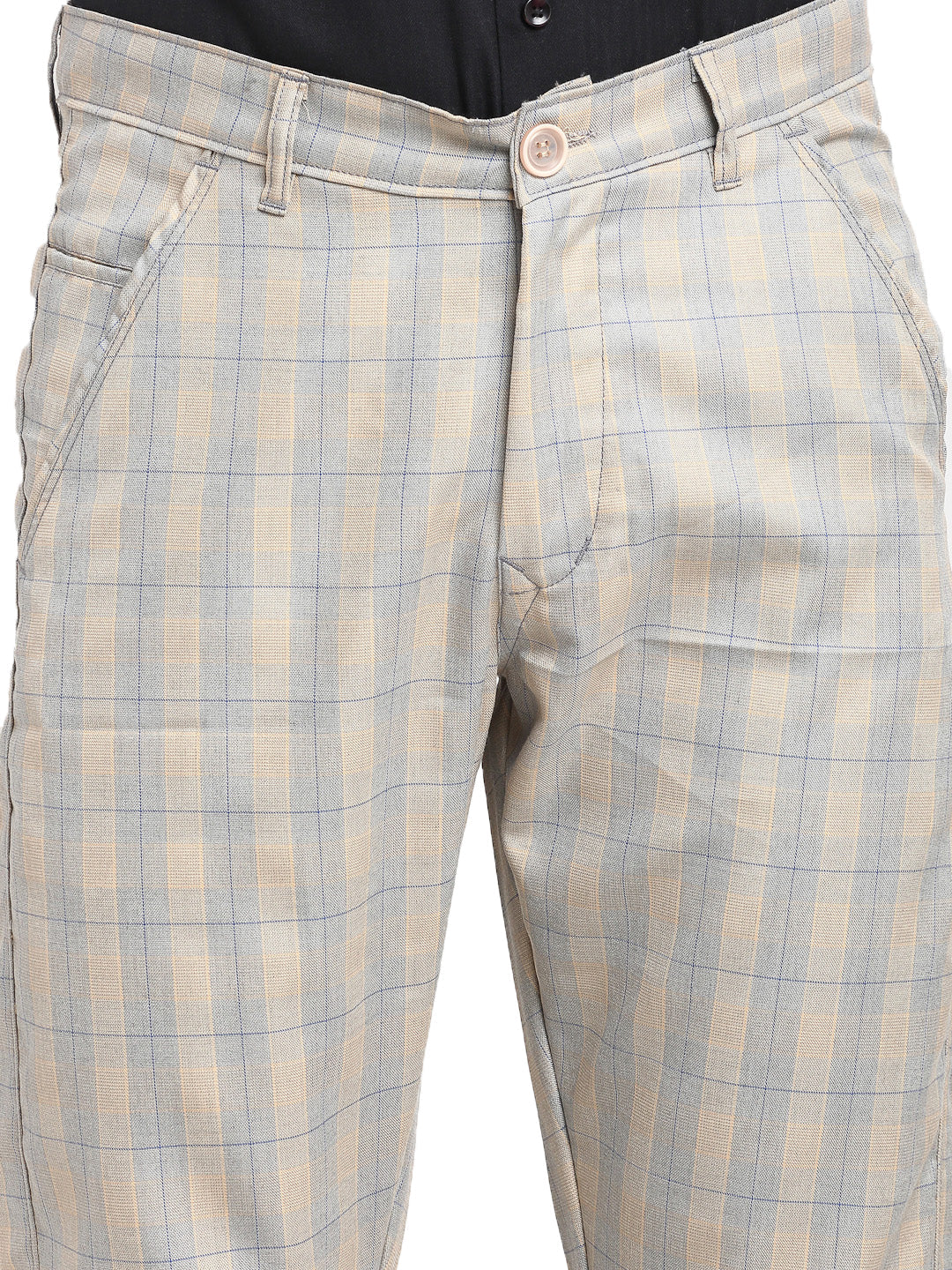 Jainish Men's Blue Cotton Checked Formal Trousers ( FGP 267Blue ) - Distacart