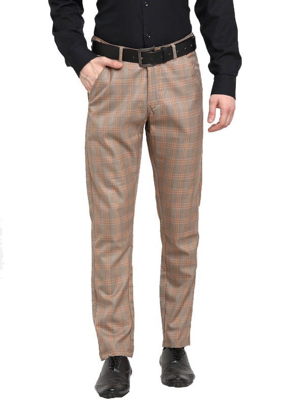 Jainish Men's Brown Cotton Checked Formal Trousers ( FGP 267Brown ) - Distacart