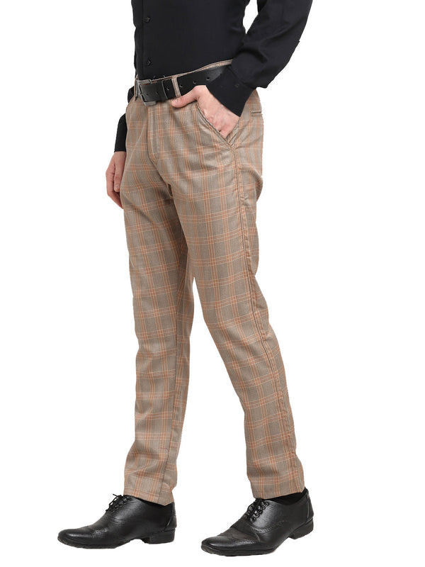 Jainish Men's Brown Cotton Checked Formal Trousers ( FGP 267Brown ) - Distacart