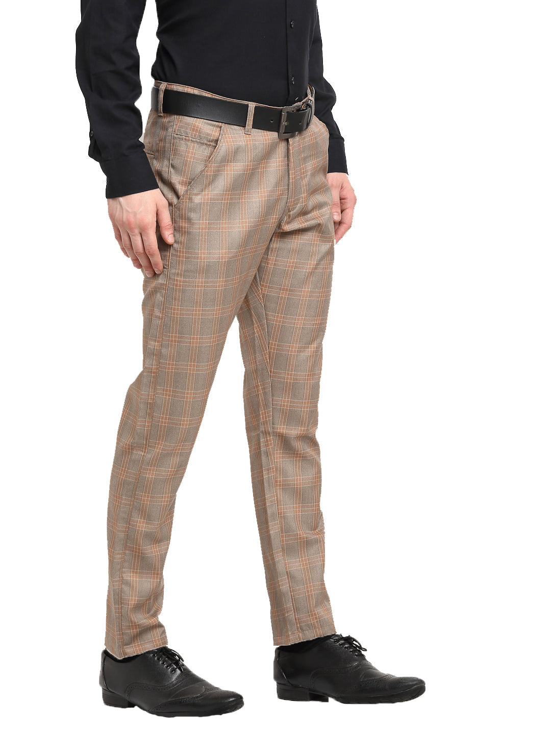 Jainish Men's Brown Cotton Checked Formal Trousers ( FGP 267Brown ) - Distacart