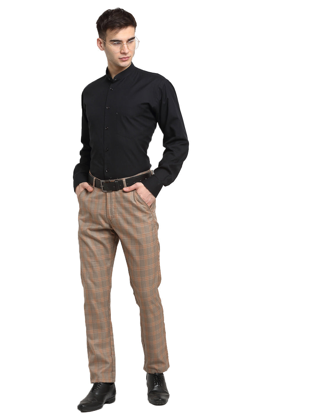 Jainish Men's Brown Cotton Checked Formal Trousers ( FGP 267Brown ) - Distacart