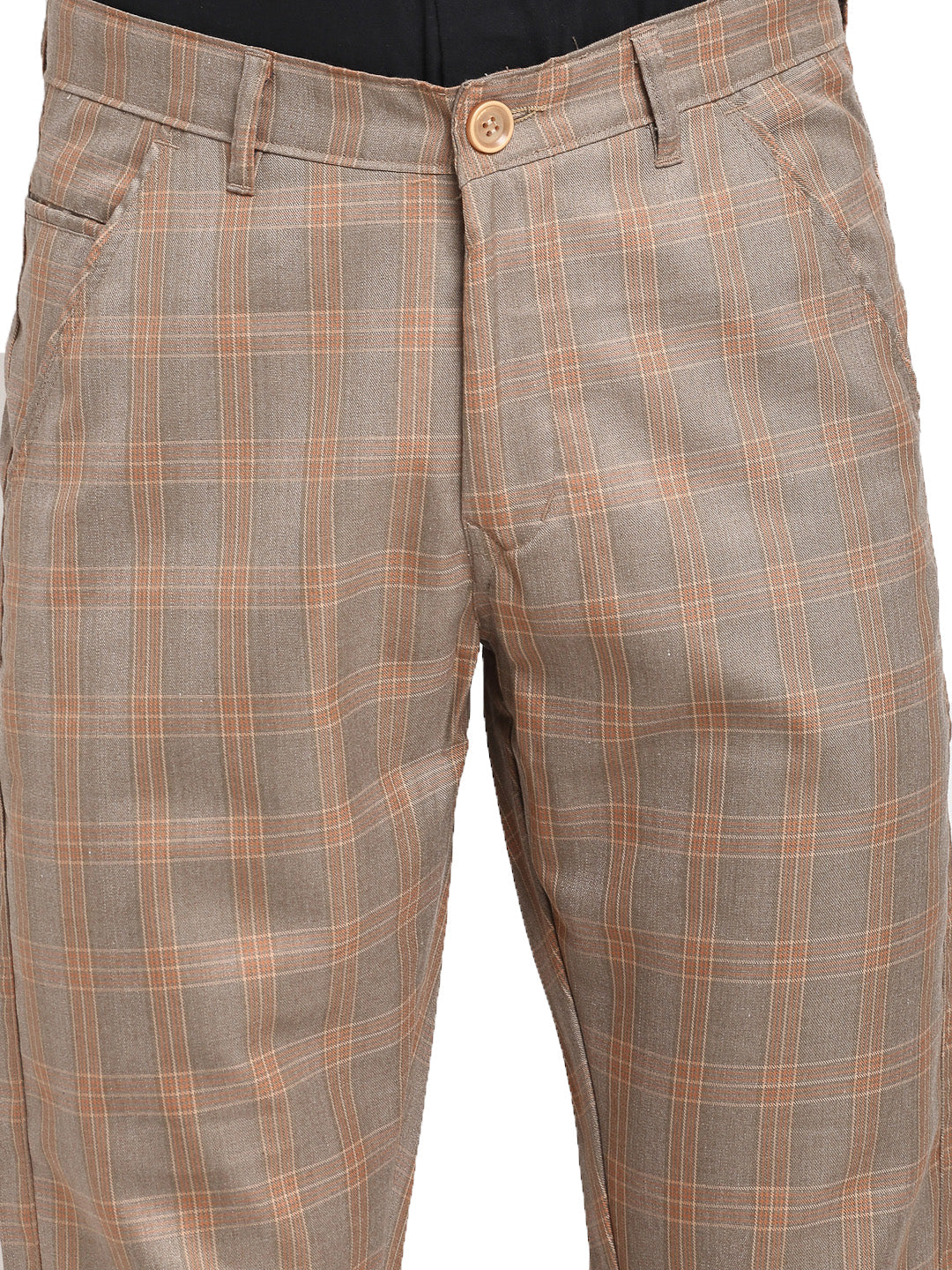 Jainish Men's Brown Cotton Checked Formal Trousers ( FGP 267Brown ) - Distacart