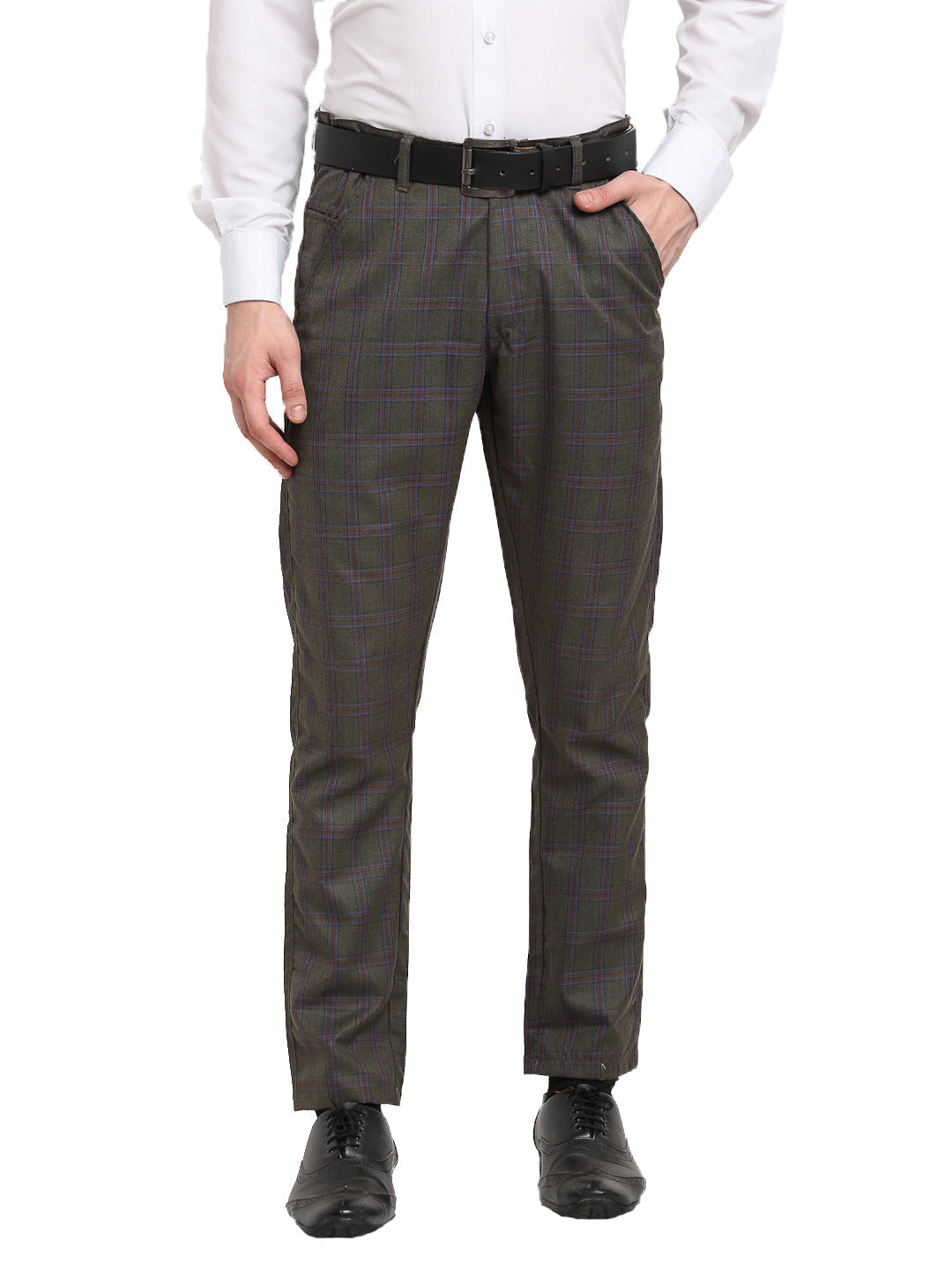 Jainish Men's Black Cotton Checked Formal Trousers ( FGP 267Charcoal ) - Distacart
