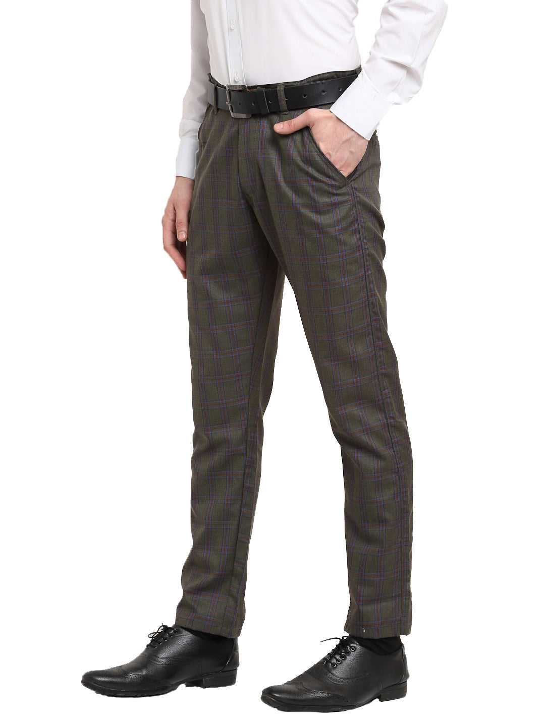 Jainish Men's Black Cotton Checked Formal Trousers ( FGP 267Charcoal ) - Distacart
