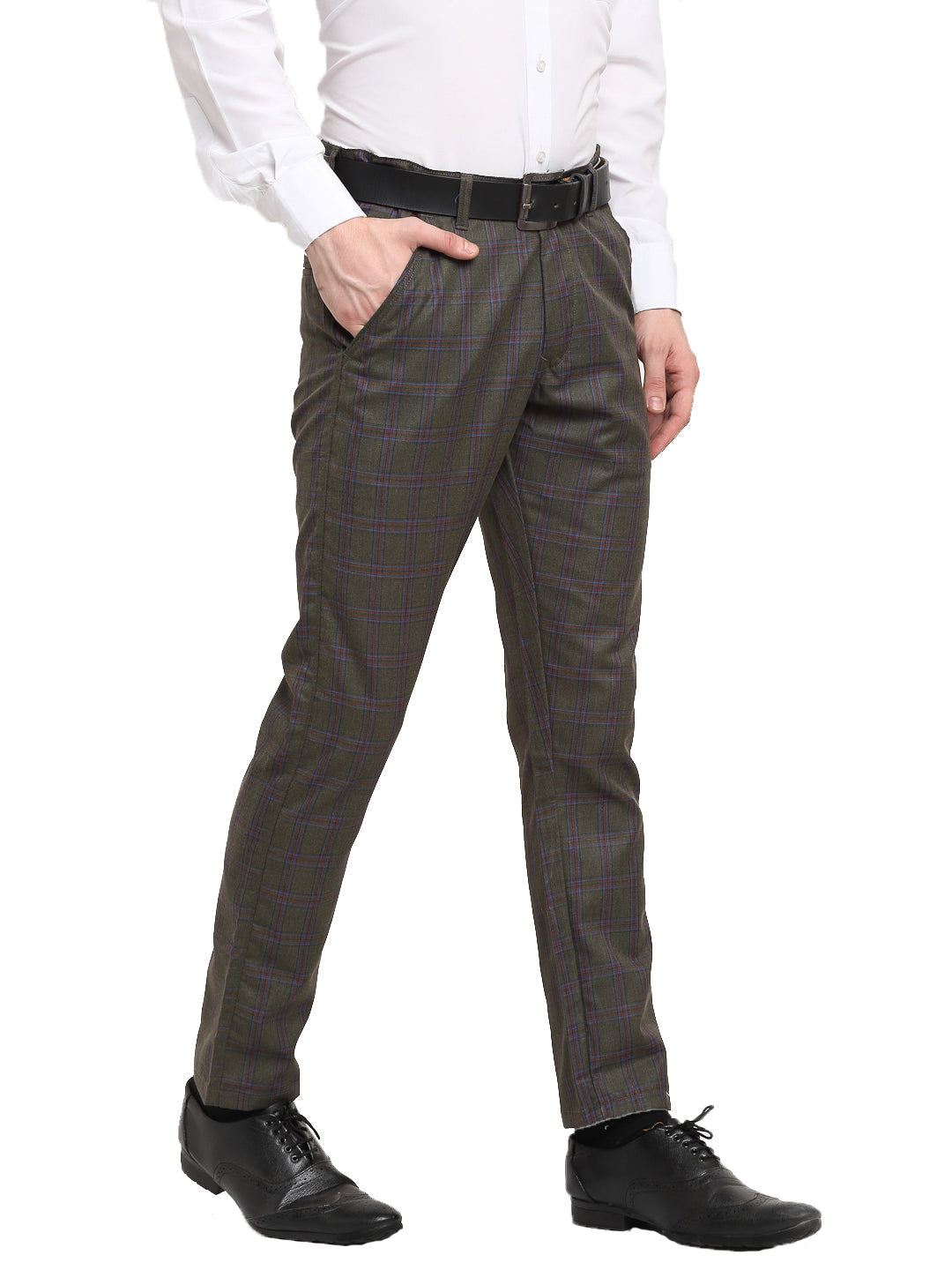 Jainish Men's Black Cotton Checked Formal Trousers ( FGP 267Charcoal ) - Distacart