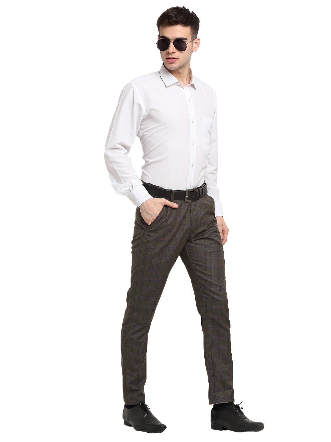 Jainish Men's Black Cotton Checked Formal Trousers ( FGP 267Charcoal ) - Distacart