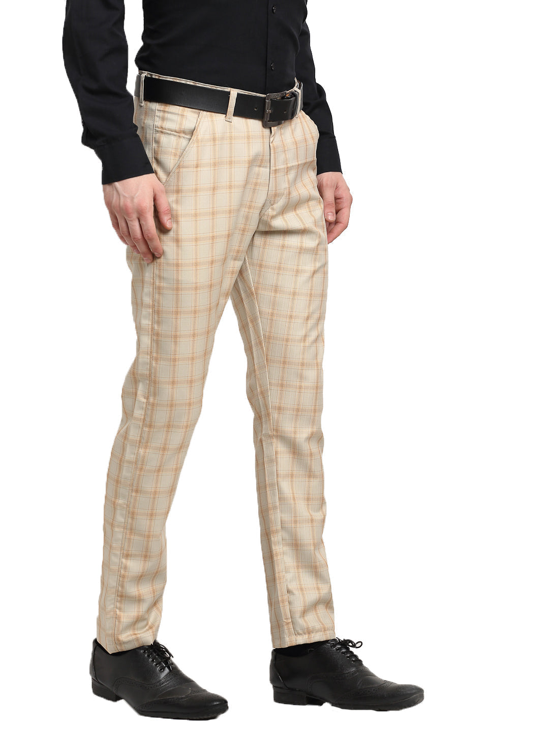 Jainish Men's Cream Cotton Checked Formal Trousers ( FGP 267Cream ) - Distacart