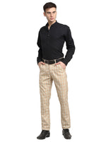 Thumbnail for Jainish Men's Cream Cotton Checked Formal Trousers ( FGP 267Cream ) - Distacart