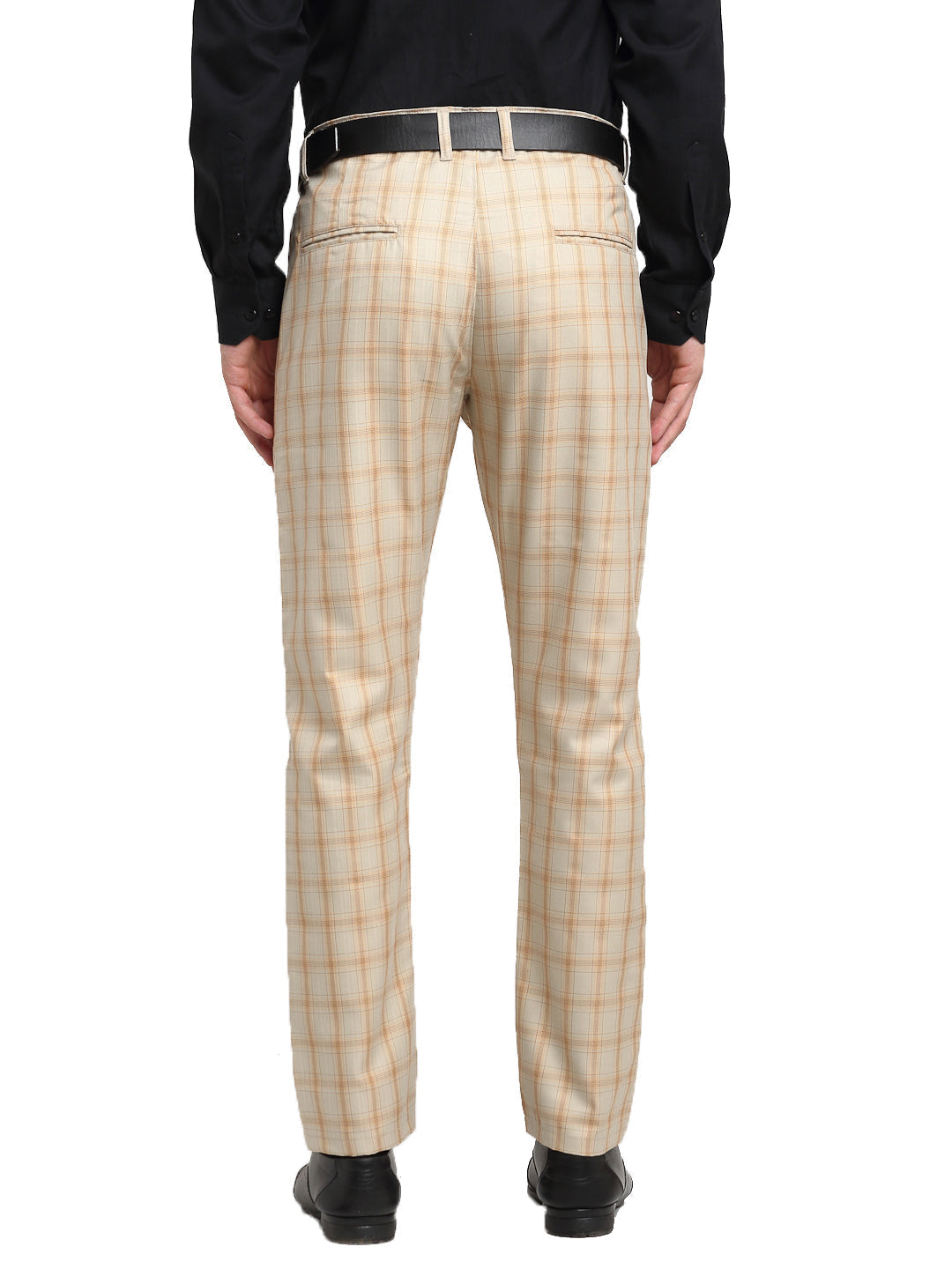 Jainish Men's Cream Cotton Checked Formal Trousers ( FGP 267Cream ) - Distacart