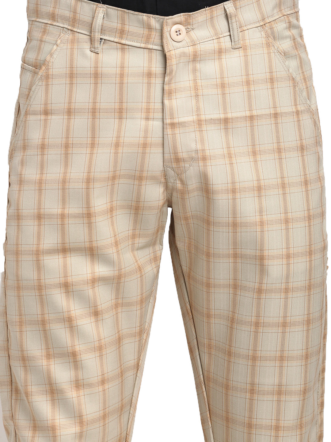 Jainish Men's Cream Cotton Checked Formal Trousers ( FGP 267Cream ) - Distacart