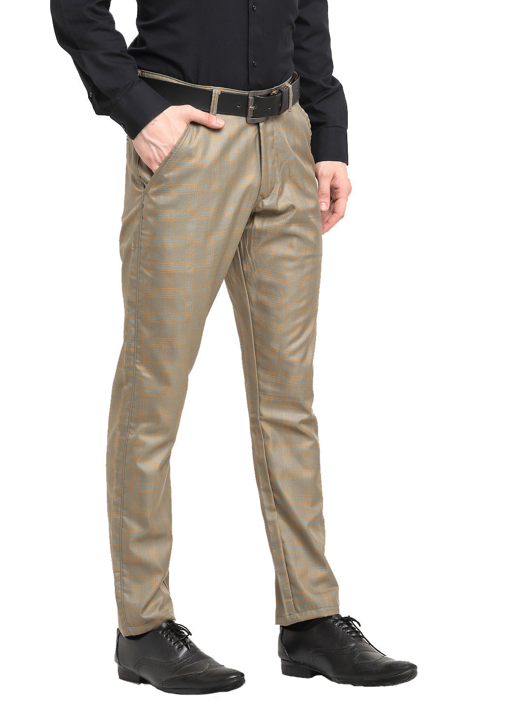 Jainish Men's Brown Cotton Checked Formal Trousers ( FGP 267Dark-Brown ) - Distacart
