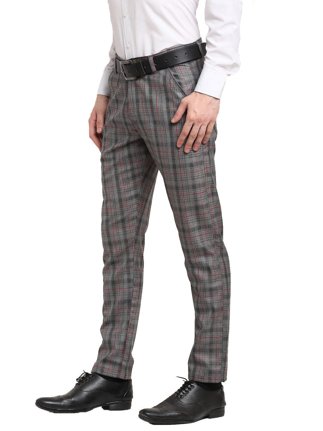 Jainish Men's Grey Cotton Checked Formal Trousers ( FGP 267Grey ) - Distacart