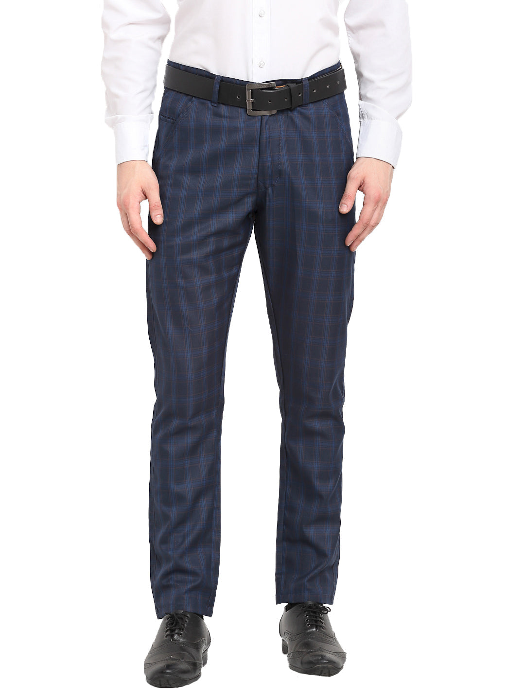 Jainish Men's Navy Blue Cotton Checked Formal Trousers ( FGP 267Navy ) - Distacart