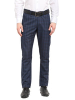Thumbnail for Jainish Men's Navy Blue Cotton Checked Formal Trousers ( FGP 267Navy ) - Distacart
