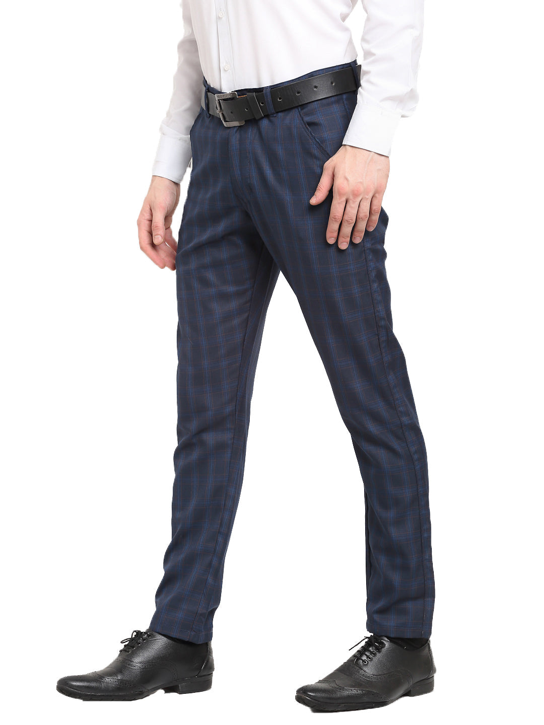 Jainish Men's Navy Blue Cotton Checked Formal Trousers ( FGP 267Navy ) - Distacart