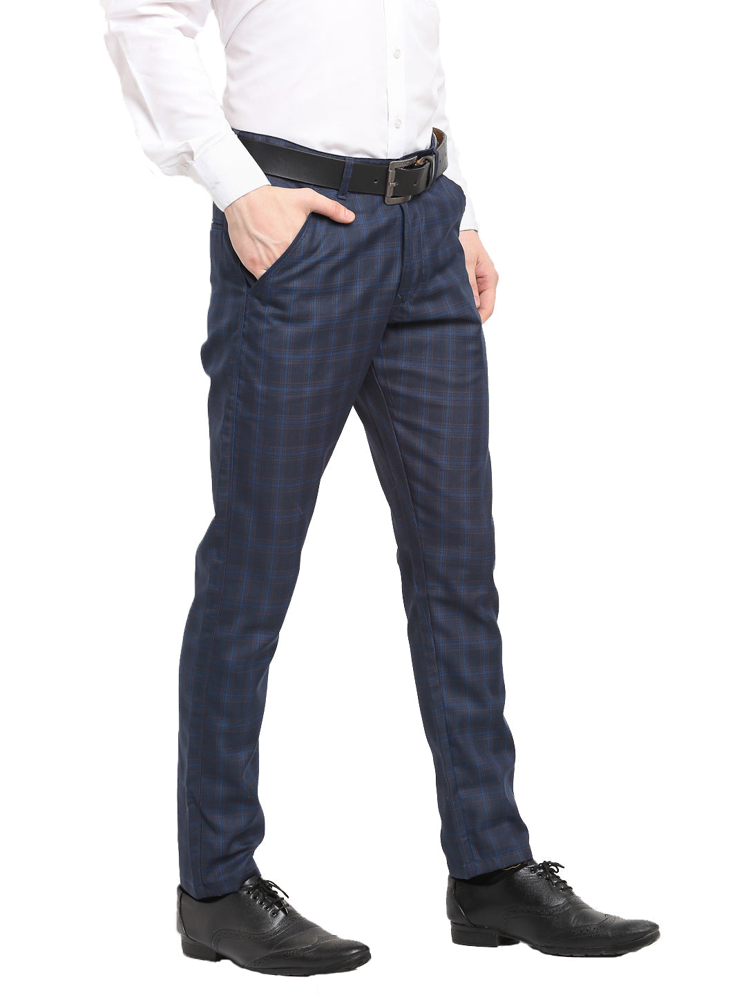Jainish Men's Navy Blue Cotton Checked Formal Trousers ( FGP 267Navy ) - Distacart