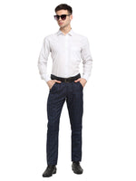 Thumbnail for Jainish Men's Navy Blue Cotton Checked Formal Trousers ( FGP 267Navy ) - Distacart