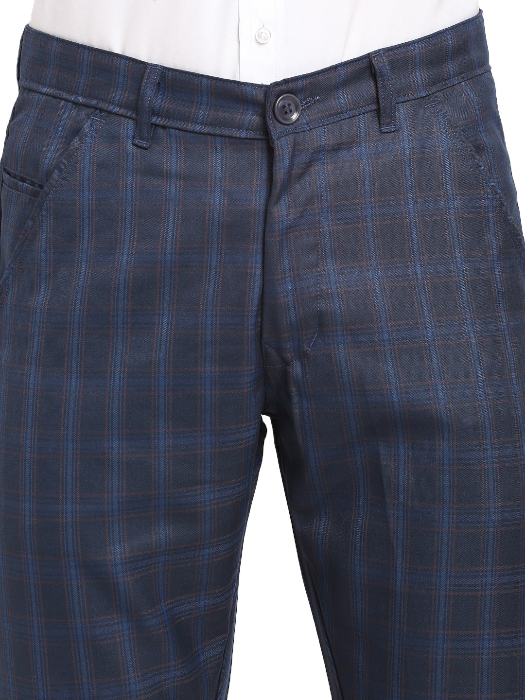 Jainish Men's Navy Blue Cotton Checked Formal Trousers ( FGP 267Navy ) - Distacart
