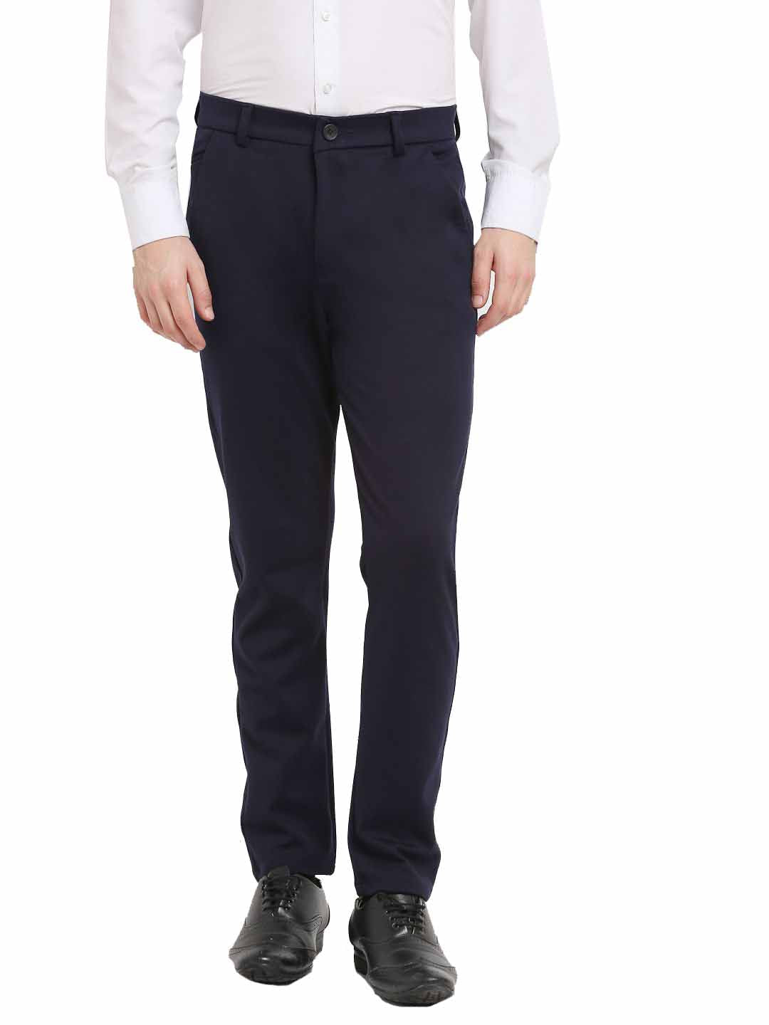 Jainish Men's Navy Blue 4-Way Lycra Tapered Fit Trousers ( FGP 269Navy ) - Distacart