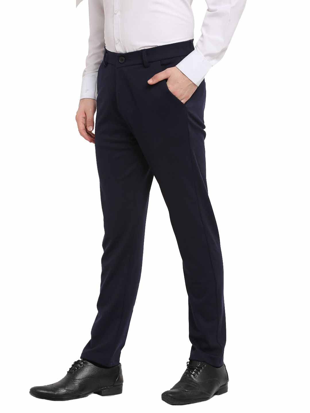 Jainish Men's Navy Blue 4-Way Lycra Tapered Fit Trousers ( FGP 269Navy ) - Distacart