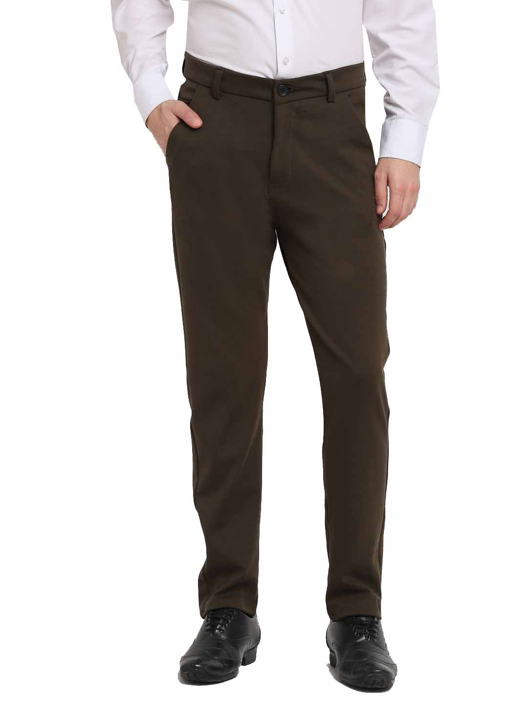 Jainish Men's Olive 4-Way Lycra Tapered Fit Trousers ( FGP 269Olive ) - Distacart