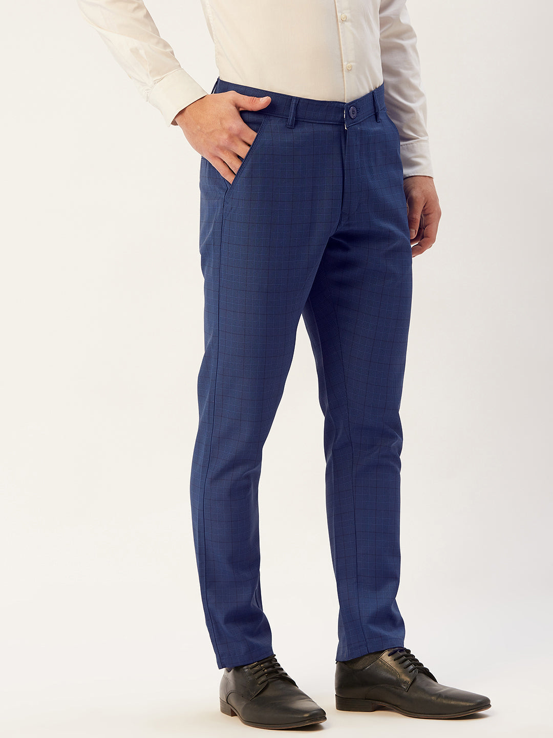 Jainish Men's Blue Checked Formal Trousers ( FGP 270 Blue ) - Distacart
