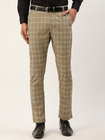 Thumbnail for Jainish Men's Beige Tartan Checked Formal Trousers ( FGP 271 Beige ) - Distacart