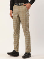 Thumbnail for Jainish Men's Beige Tartan Checked Formal Trousers ( FGP 271 Beige ) - Distacart