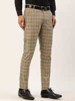 Thumbnail for Jainish Men's Beige Tartan Checked Formal Trousers ( FGP 271 Beige ) - Distacart