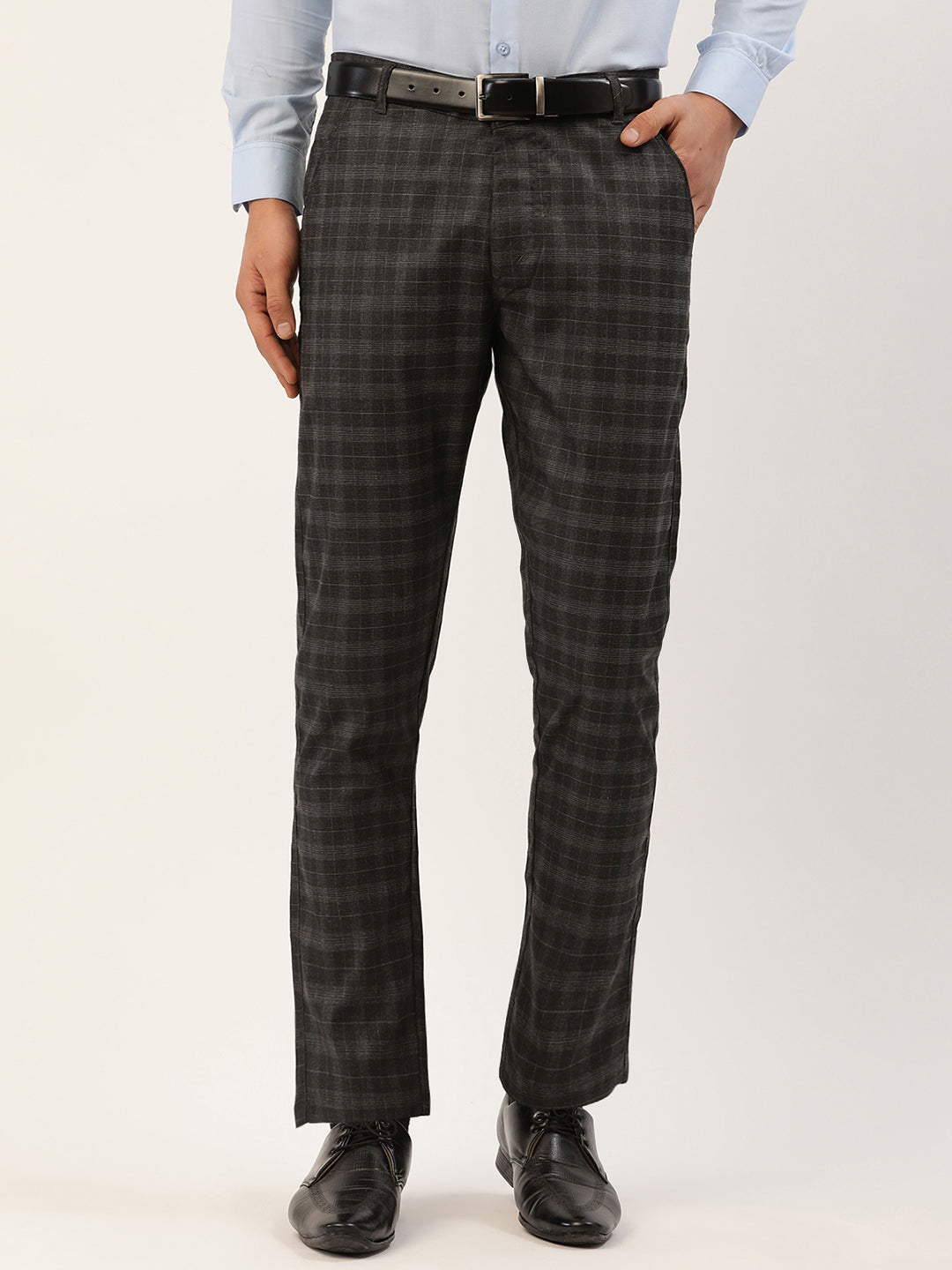 Jainish Men's Black Tartan Checked Formal Trousers ( FGP 271 Black ) - Distacart