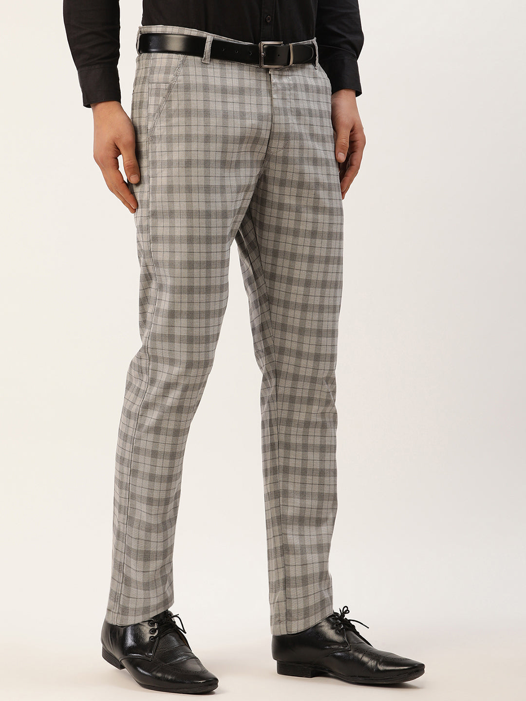 Jainish Men's Grey Tartan Checked Formal Trousers ( FGP 271 Grey ) - Distacart
