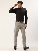 Thumbnail for Jainish Men's Grey Tartan Checked Formal Trousers ( FGP 271 Grey ) - Distacart