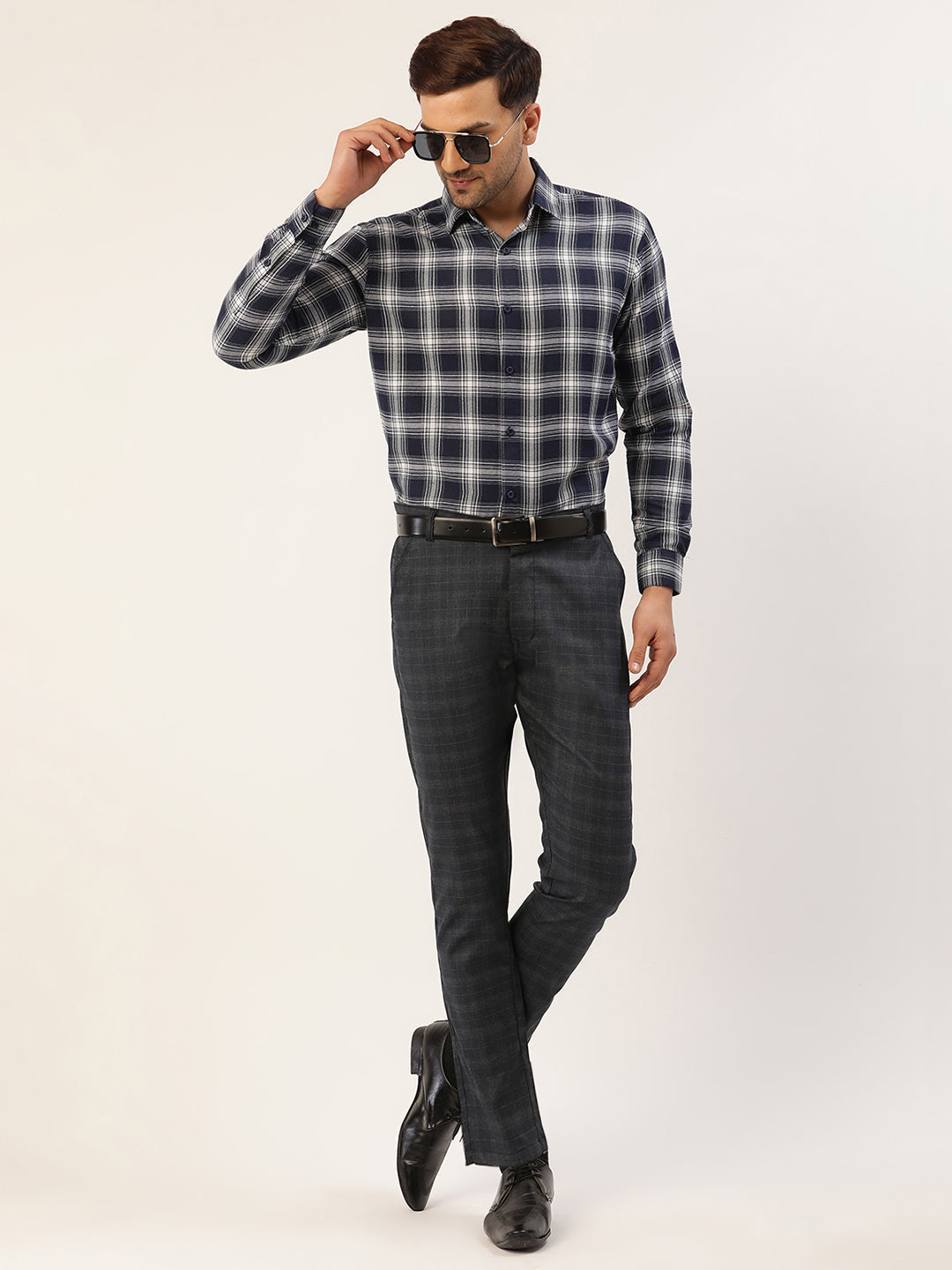 Jainish Men's Black Window Checked Formal Trousers ( FGP 272 Black ) - Distacart