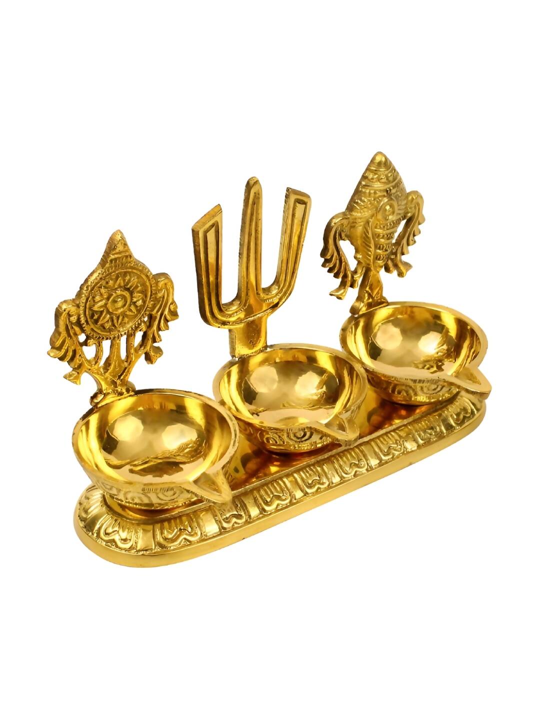 Spillbox Gold-Toned Brass Namah 3 Kuber Diya Pooja Essential - Distacart