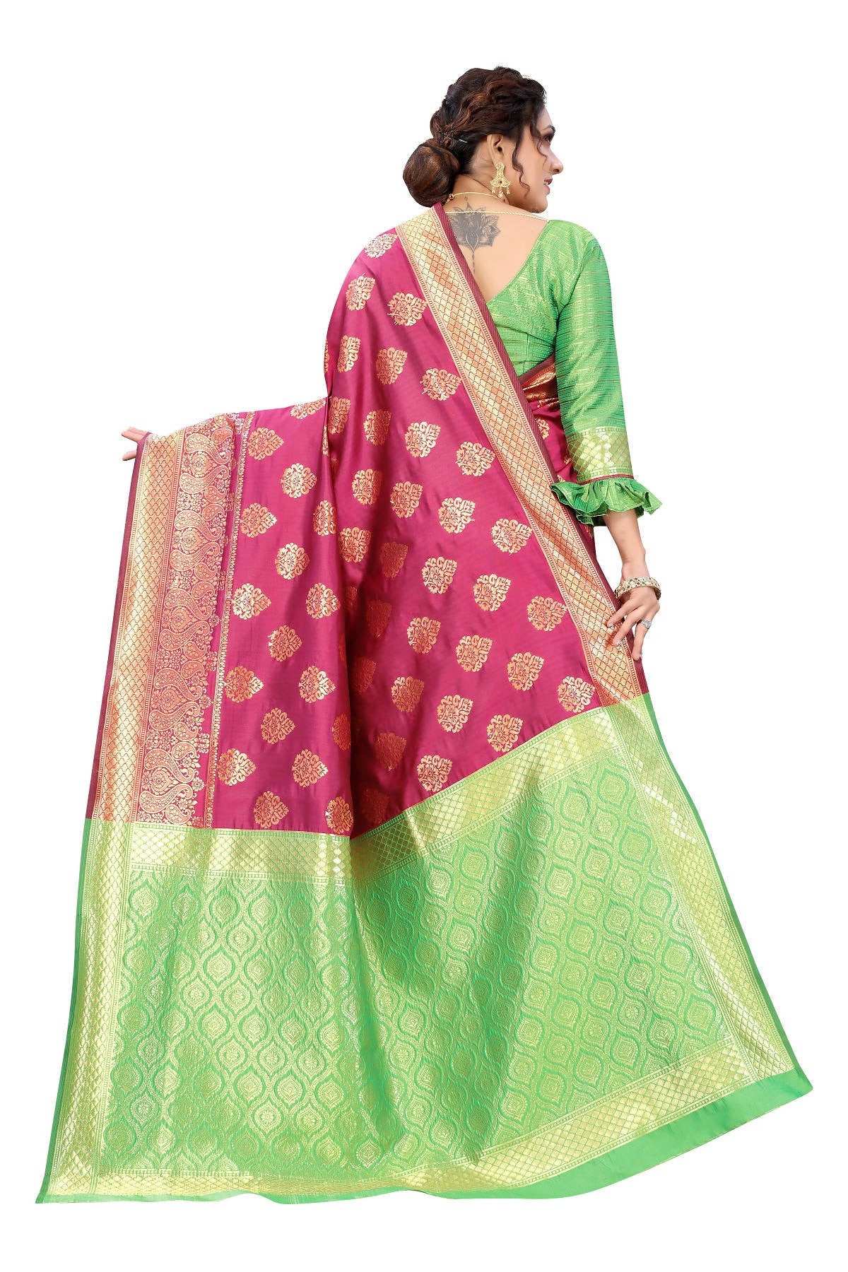 Vamika Ethnic Fire Pink Weaving Banarasi Jacquard Saree - Distacart