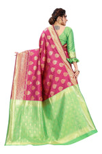 Thumbnail for Vamika Ethnic Fire Pink Weaving Banarasi Jacquard Saree - Distacart