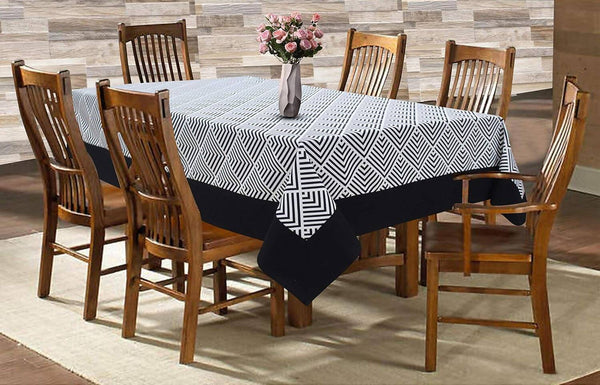 Airwill Cotton Geometric Pattern 6 Seater Table Cloth - Black - Distacart