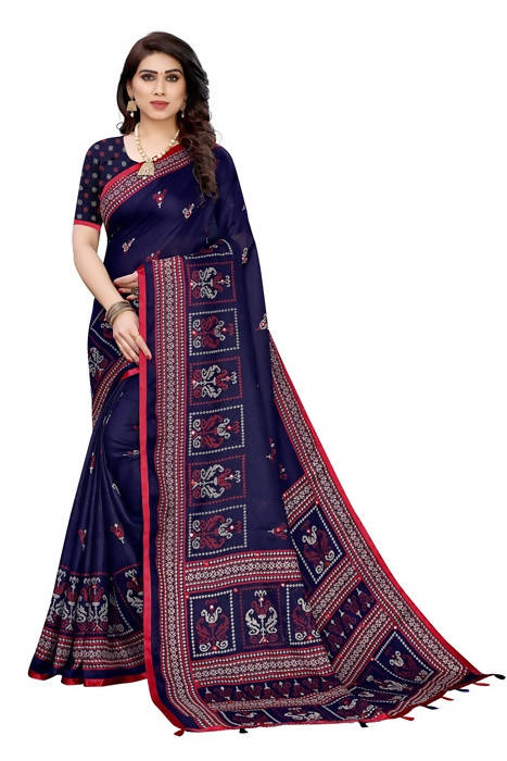 Vamika Embroidery Navy Jute Silk Saree (Jhulka Navy)