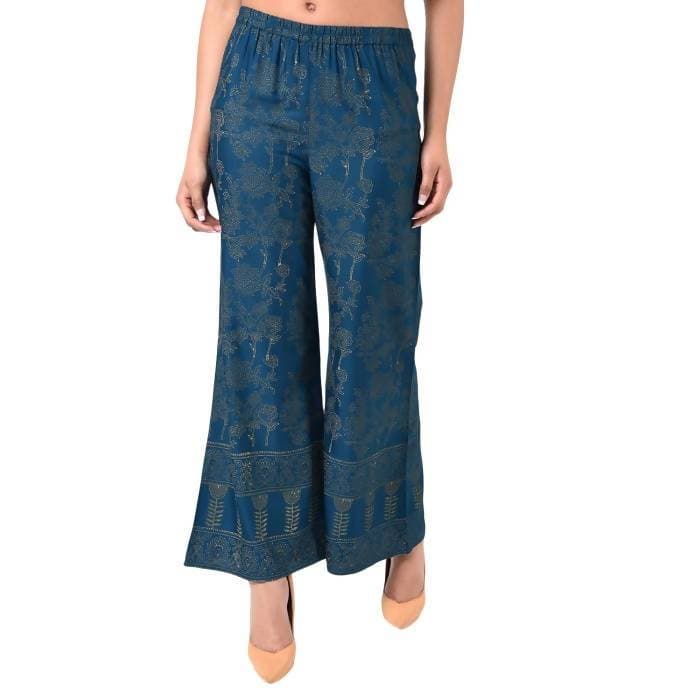 Aniyah Rayon Block Print Flared Palazzo Blue Color (AN-168K)