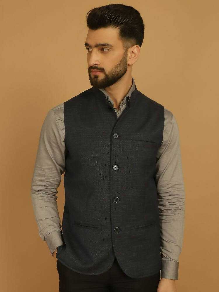 Even Apparels Nehru Jacket With Welt Pockets - Blue - Distacart