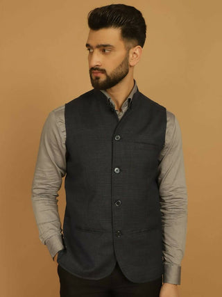 Even Apparels Nehru Jacket With Welt Pockets - Blue - Distacart