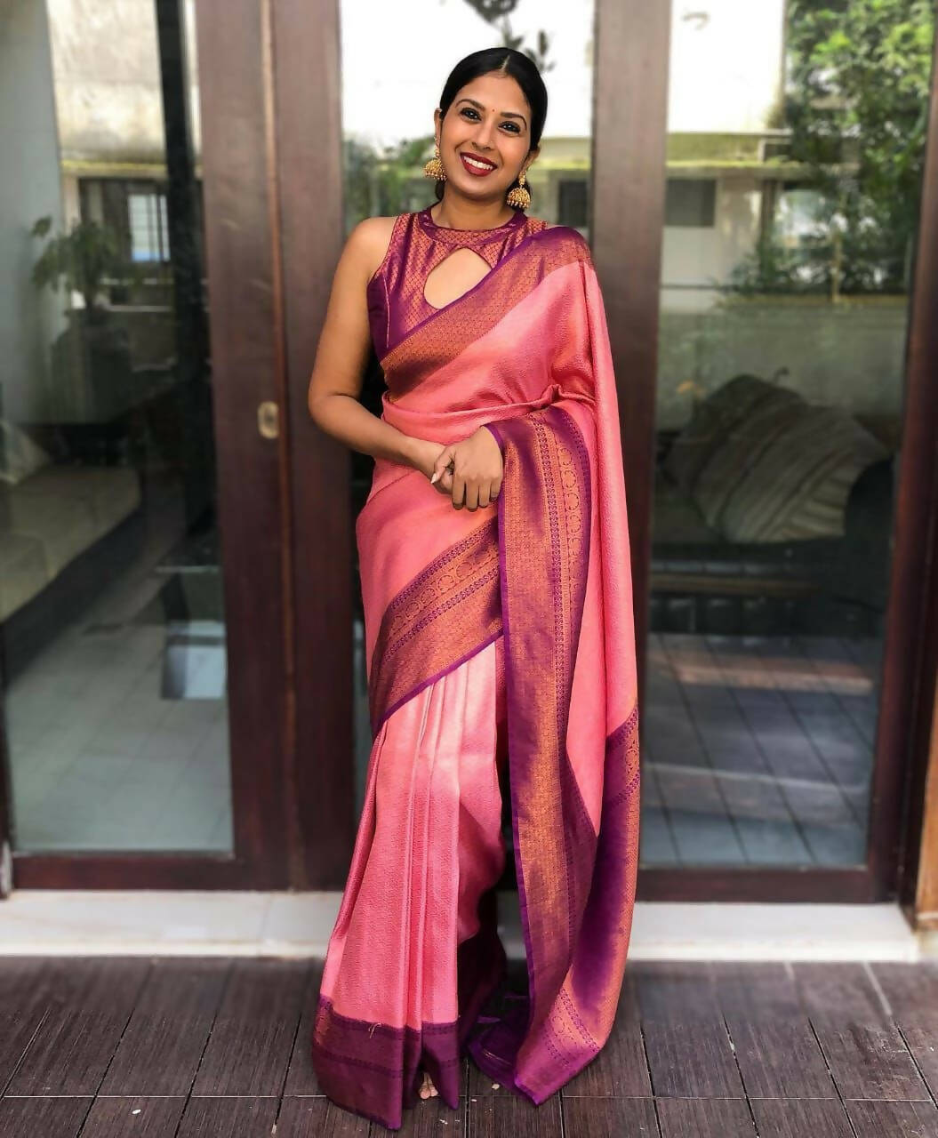 DEIANA'S Beautiful Golden Jari with New Design Soft Lichi Silk Saree - Pink - Distacart