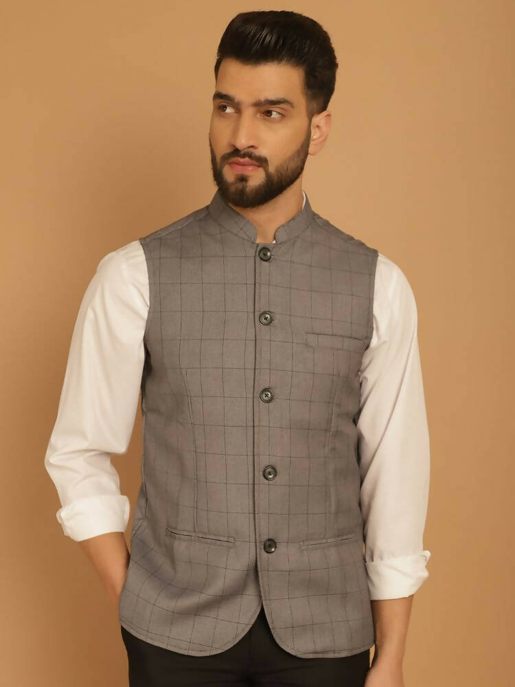 Even Apparels Nehru Jacket With Welt Pockets - Grey - Distacart