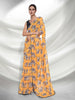 Yellow Georgette Animal Printed Saree With Unstitched Blouse Piece - Rajal - Distacart