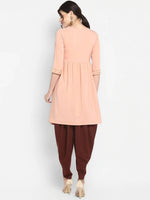 Thumbnail for Janasya Peach-Coloured & Maroon Printed Angrakha Gotta Patti Kurta with Dhoti Pants - Distacart
