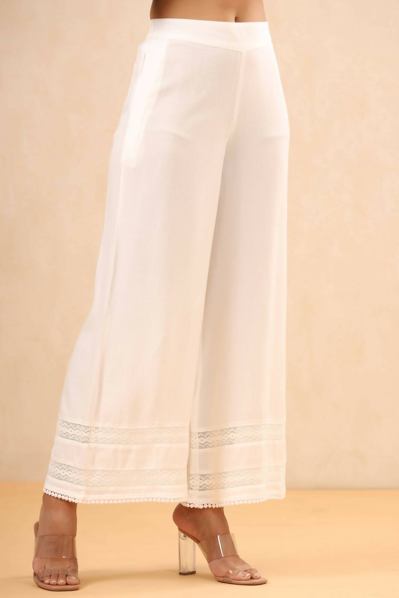 Juniper Women White Rayon Solid Straight Palazzo - Distacart